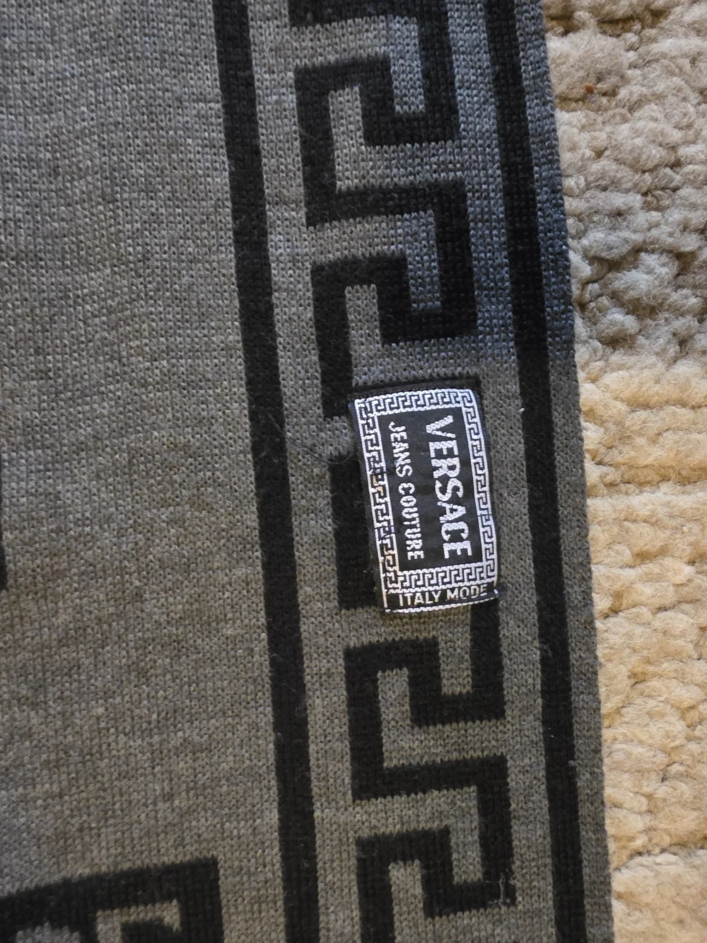 Versace Black and Gray Logo Knit Scarf